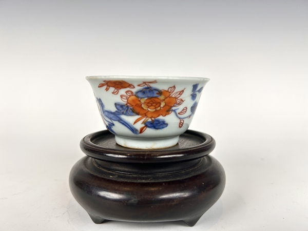 古玩陶瓷清康熙·青花礬紅描金花鳥(niǎo)杯碟拍賣，當(dāng)前價(jià)格2000元