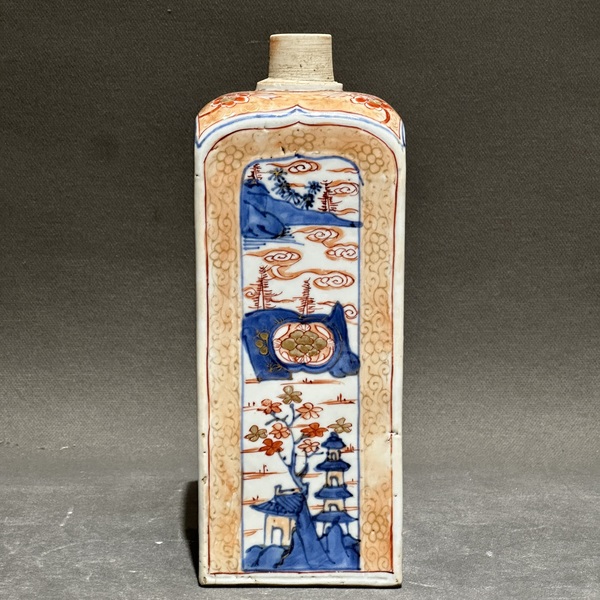 古玩陶瓷清康熙青花礬紅山水人物四方瓶拍賣，當(dāng)前價(jià)格6500元