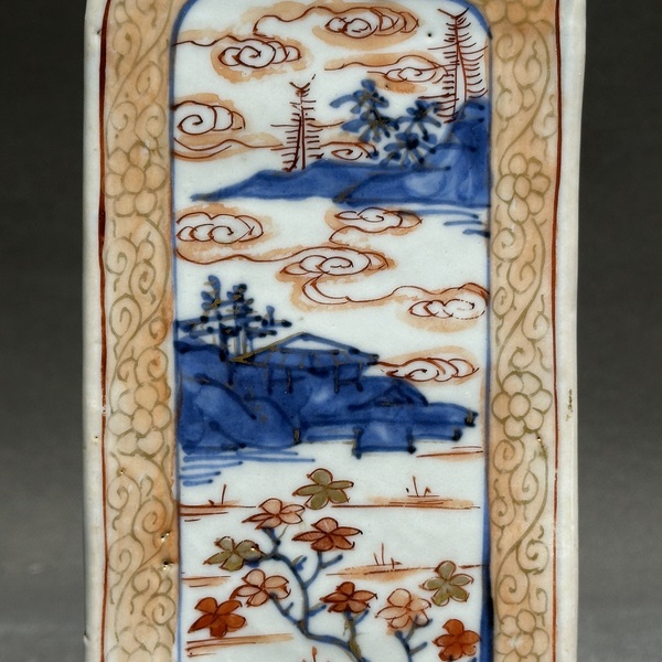 古玩陶瓷清康熙青花礬紅山水人物四方瓶拍賣，當(dāng)前價(jià)格6500元