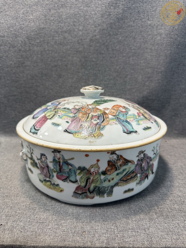 古玩陶瓷清同治 粉彩人物紋品鍋真品鑒賞圖