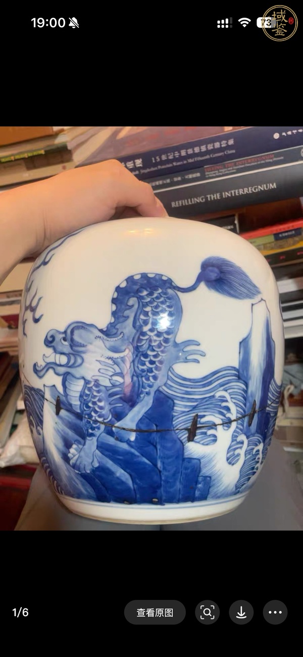 古玩陶瓷瑞獸紋青花罐標(biāo)本真品鑒賞圖