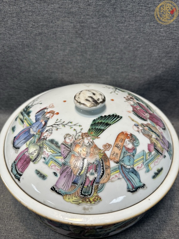 古玩陶瓷粉彩人物故事紋蓋鍋真品鑒賞圖