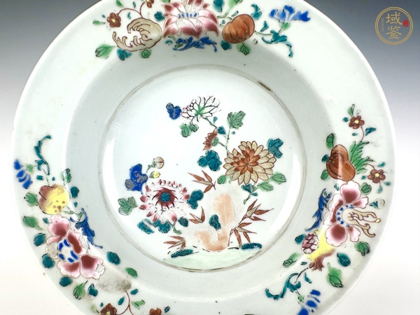 古玩陶瓷清雍正·粉彩花卉三多紋深腹折沿盤真品鑒賞圖