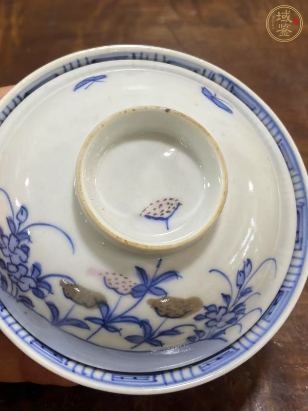 古玩陶瓷民國青花釉里紅蓋碗真品鑒賞圖
