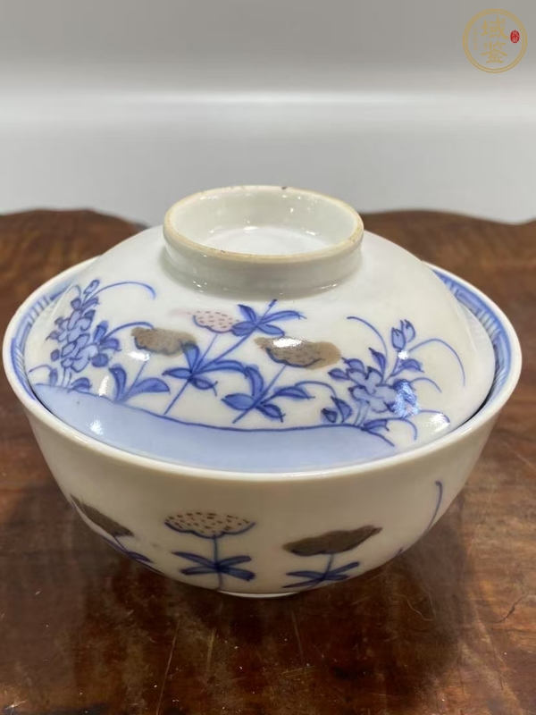 古玩民國青花釉里紅蓋碗真品鑒賞圖