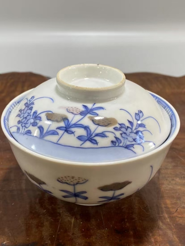 古玩轉賣晚清民國青花釉里紅蓋碗拍賣，當前價格12800元