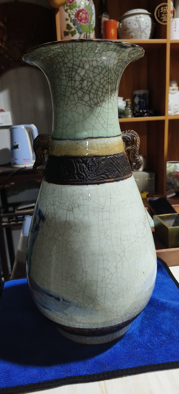 古玩陶瓷哥釉地鐵銹釉青花琵琶尊真品鑒賞圖