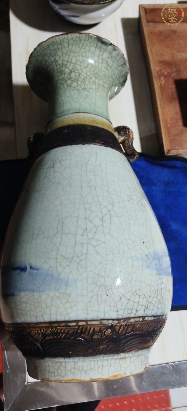 古玩陶瓷哥釉地鐵銹釉青花琵琶尊真品鑒賞圖