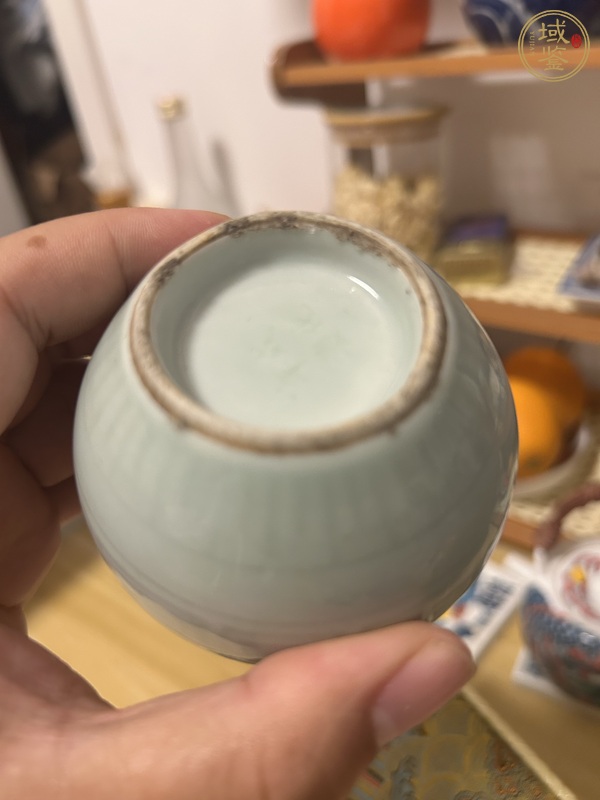 古玩陶瓷豆青釉刻夔龍紋水盂真品鑒賞圖