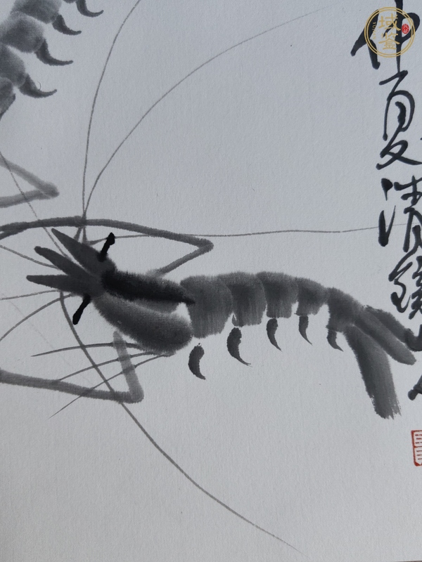 古玩字畫陳千文《可以為龍》墨蝦圖真品鑒賞圖