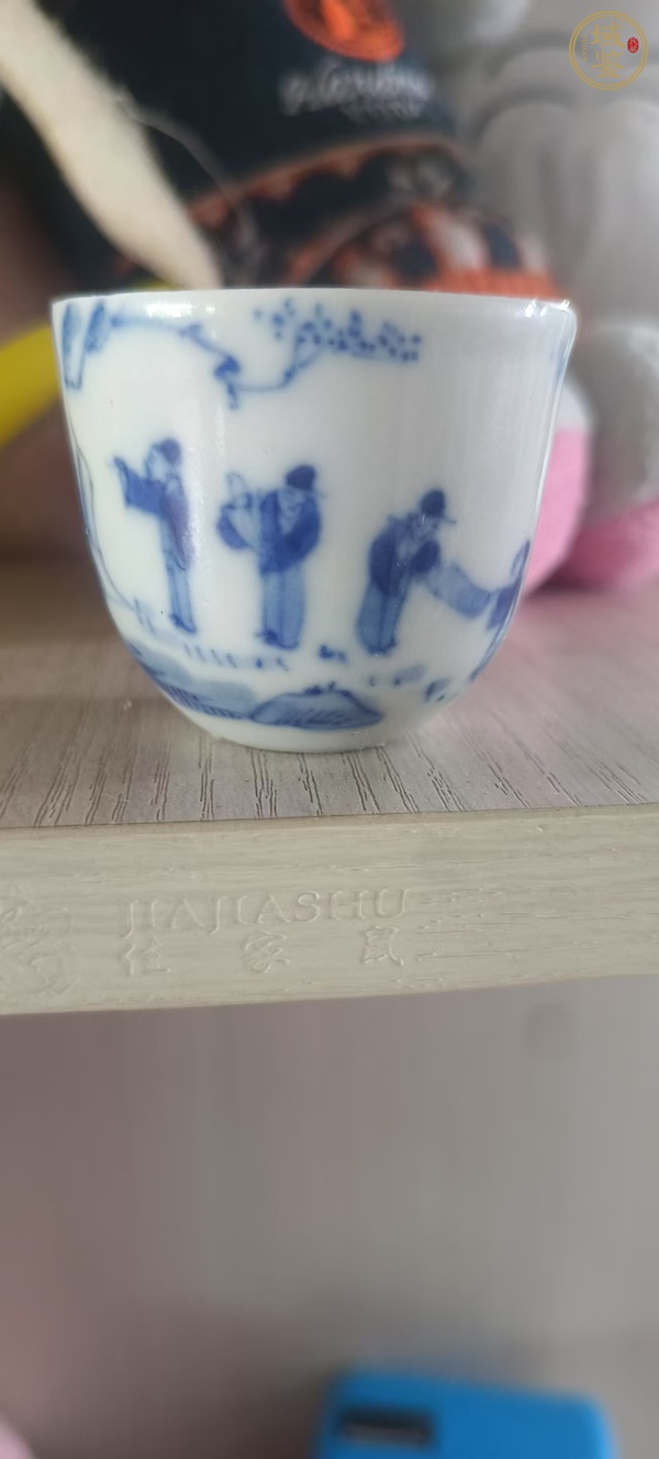 古玩陶瓷青花人物故事紋杯，模糊，偏老真品鑒賞圖