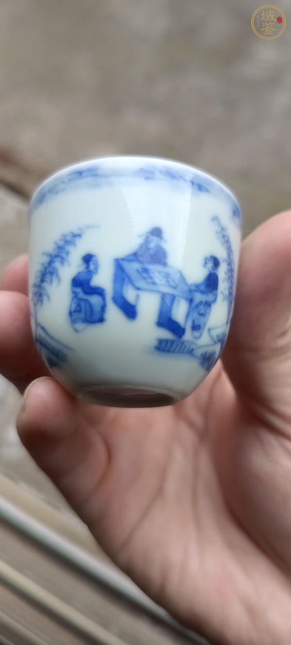 古玩陶瓷青花人物故事紋杯，模糊，偏老真品鑒賞圖