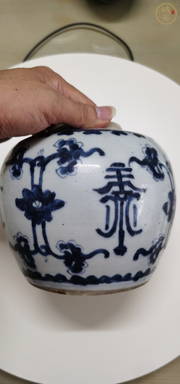 古玩陶瓷花間壽字紋青花罐真品鑒賞圖
