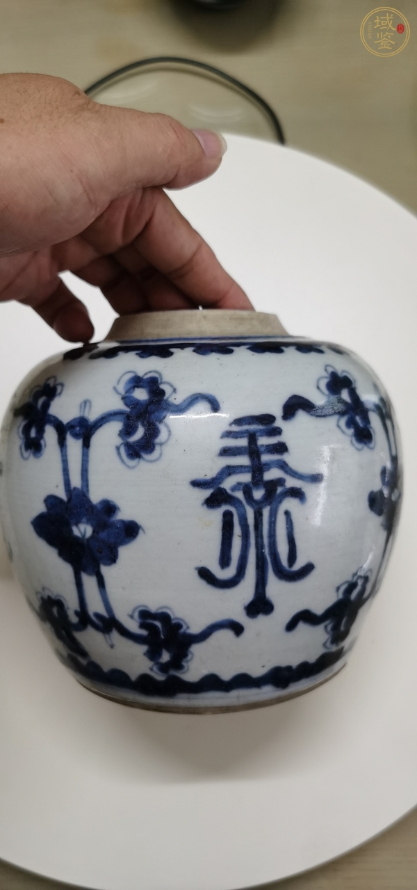 古玩陶瓷花間壽字紋青花罐真品鑒賞圖