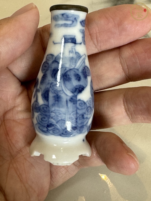 古玩清光緒青花福祿壽三星紋小花插真品鑒賞圖