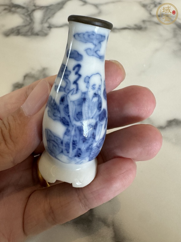 古玩陶瓷清光緒青花福祿壽三星紋小花插真品鑒賞圖