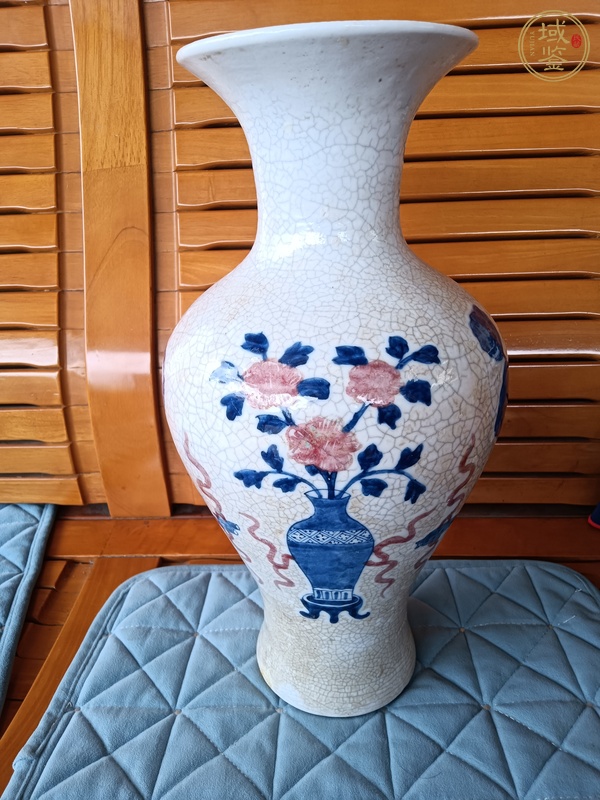 古玩陶瓷哥釉青花釉里紅花卉紋觀音瓶真品鑒賞圖