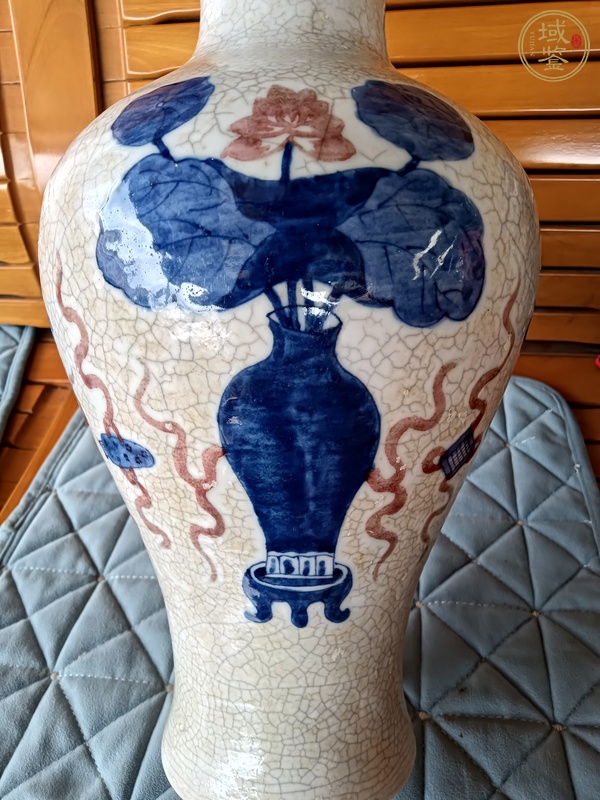 古玩陶瓷哥釉青花釉里紅花卉紋觀音瓶真品鑒賞圖