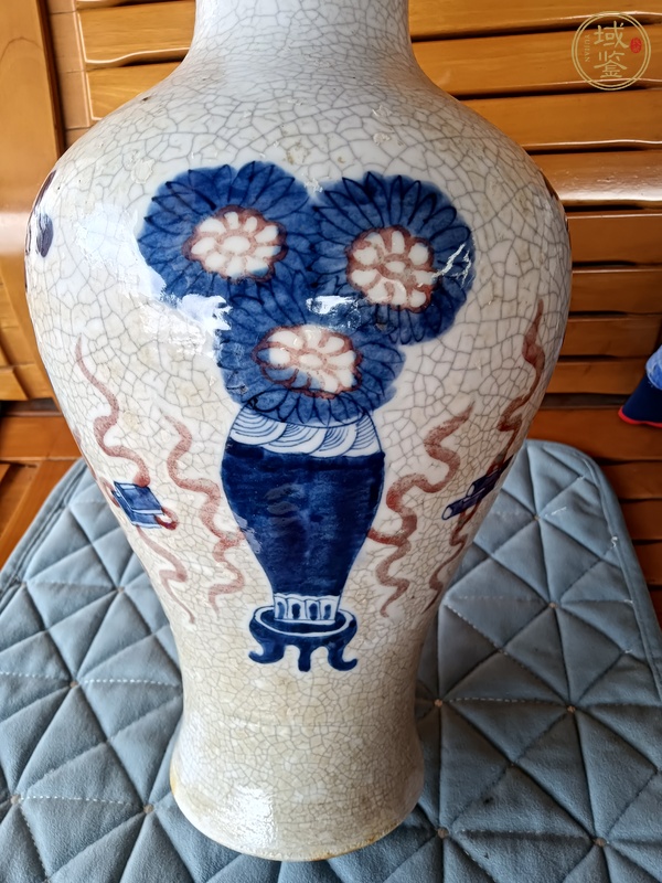 古玩陶瓷哥釉青花釉里紅花卉紋觀音瓶真品鑒賞圖