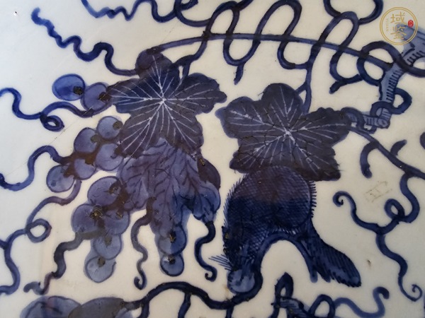 古玩陶瓷松鼠葡萄紋青花盤真品鑒賞圖