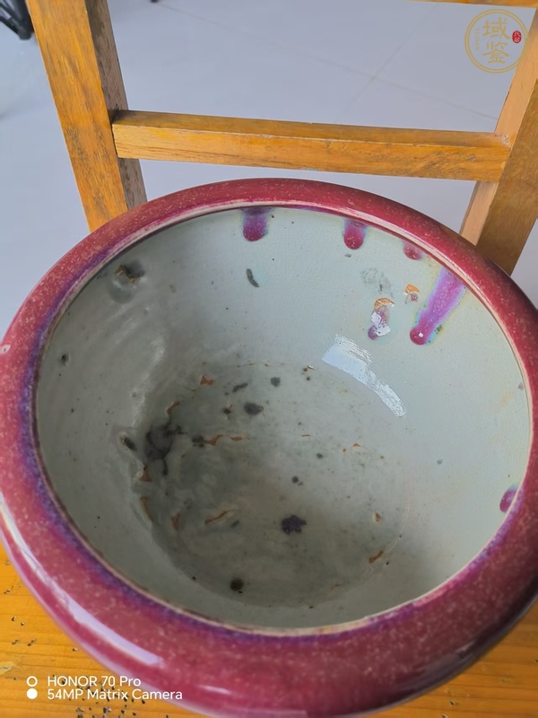 古玩陶瓷窯變紅釉香爐真品鑒賞圖