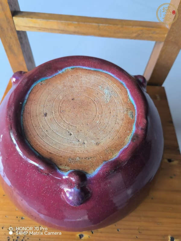 古玩陶瓷窯變紅釉香爐真品鑒賞圖
