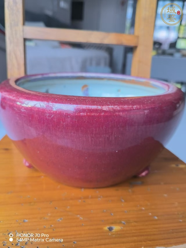 古玩陶瓷窯變紅釉香爐真品鑒賞圖