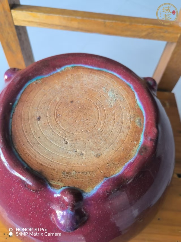 古玩陶瓷窯變紅釉香爐真品鑒賞圖