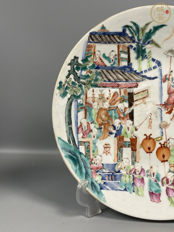 古玩陶瓷粉彩百子鬧春盤真品鑒賞圖