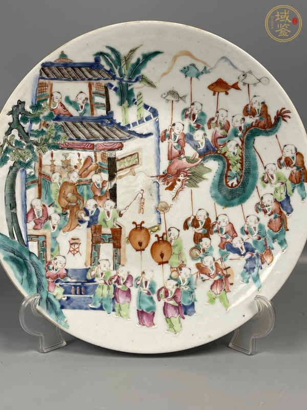 古玩陶瓷粉彩百子鬧春盤真品鑒賞圖