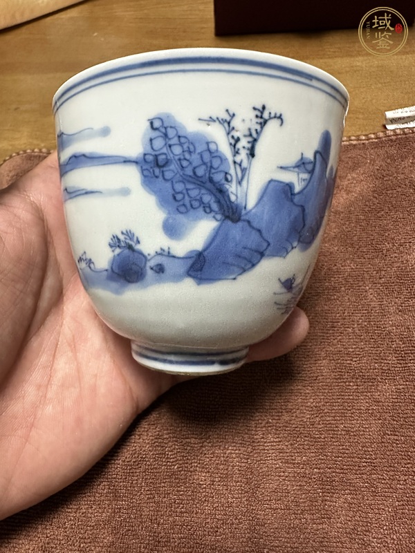 古玩陶瓷青花山水人物紋鈴鐺杯真品鑒賞圖