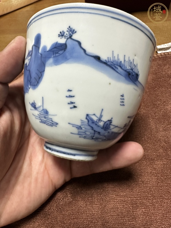 古玩陶瓷青花山水人物紋鈴鐺杯真品鑒賞圖