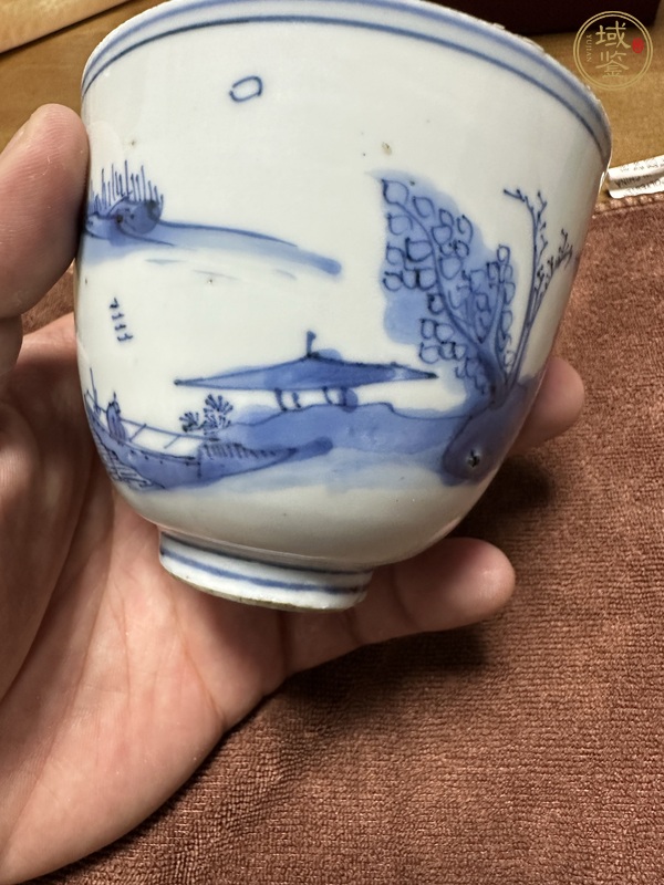 古玩陶瓷青花山水人物紋鈴鐺杯真品鑒賞圖
