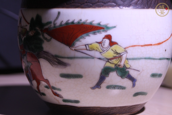 古玩陶瓷哥釉地鐵銹釉五彩刀馬人缸真品鑒賞圖