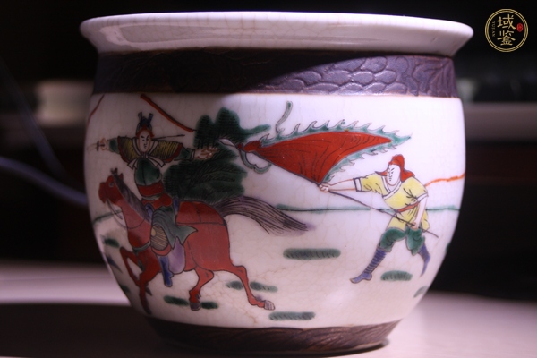 古玩陶瓷哥釉地鐵銹釉五彩刀馬人缸真品鑒賞圖