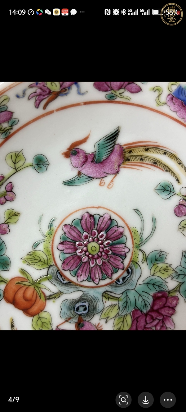古玩陶瓷花鳥紋粉彩盤真品鑒賞圖