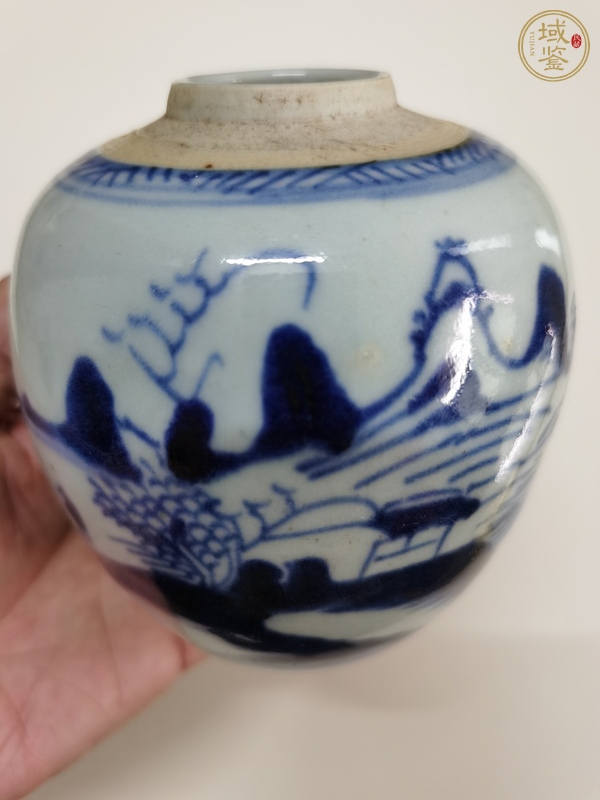 古玩陶瓷山水紋青花罐真品鑒賞圖