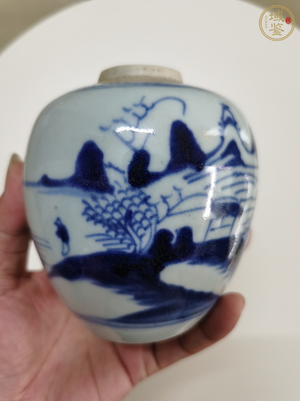 古玩陶瓷山水紋青花罐真品鑒賞圖