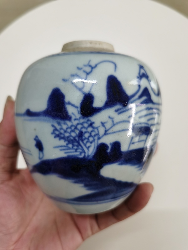 古玩陶瓷山水紋青花罐拍賣，當前價格1280元