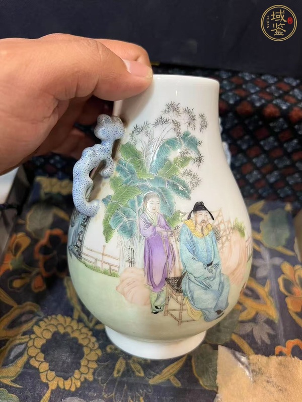 古玩陶瓷粉彩人物故事雙耳尊真品鑒賞圖