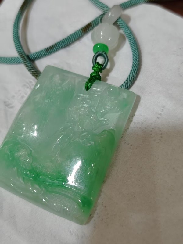 古玩玉器天然翡翠雕“山水牌”拍賣，當前價格4800元