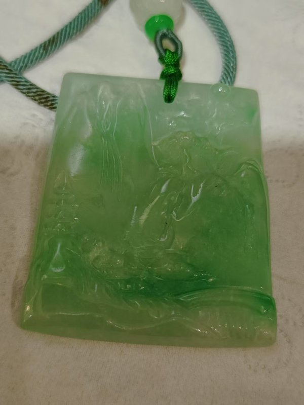 古玩玉器天然翡翠雕“山水牌”拍賣，當前價格4800元