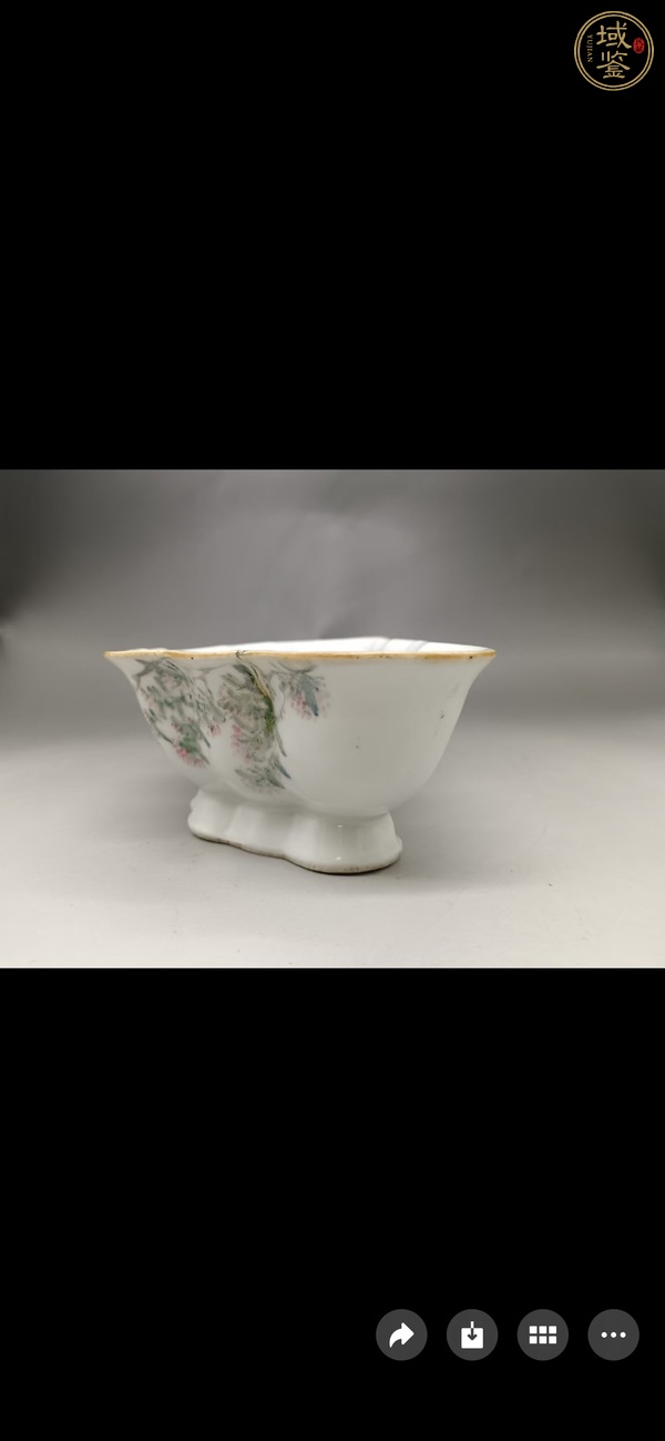 古玩陶瓷清晚期 淺絳菜花鳥紋貢碗真品鑒賞圖