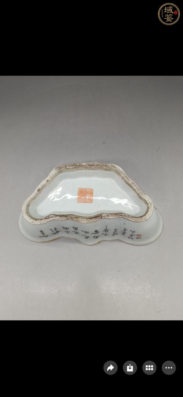古玩陶瓷清晚期 淺絳菜花鳥紋貢碗真品鑒賞圖
