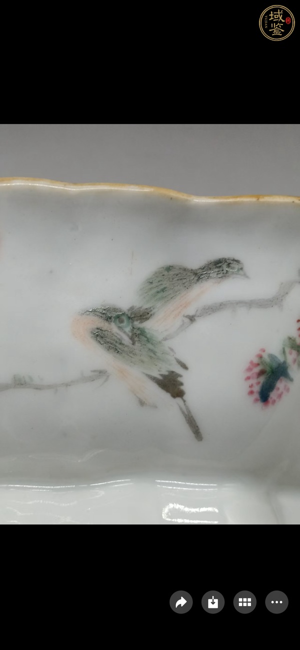 古玩陶瓷清晚期 淺絳菜花鳥紋貢碗真品鑒賞圖