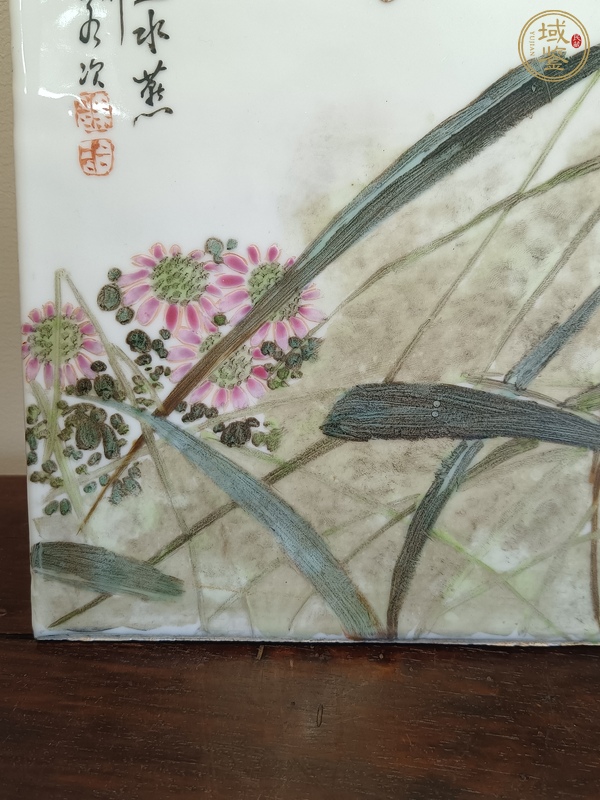 古玩陶瓷粉彩蘆雁圖瓷板真品鑒賞圖