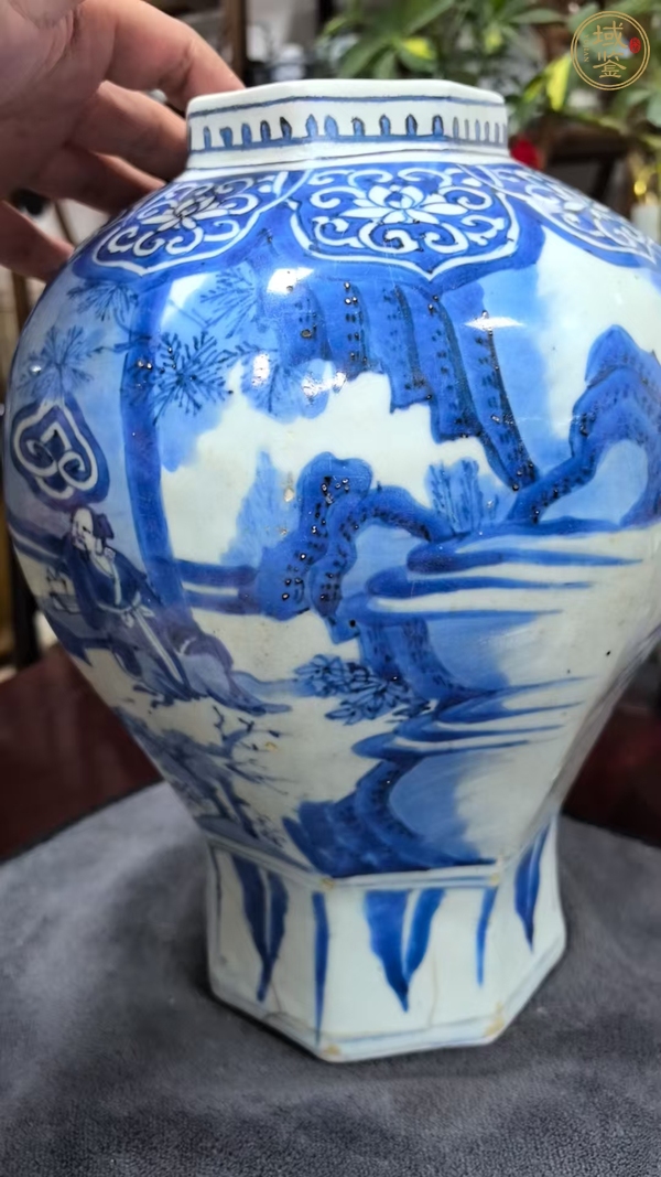 古玩陶瓷明崇禎青花高士童子圖罐真品鑒賞圖