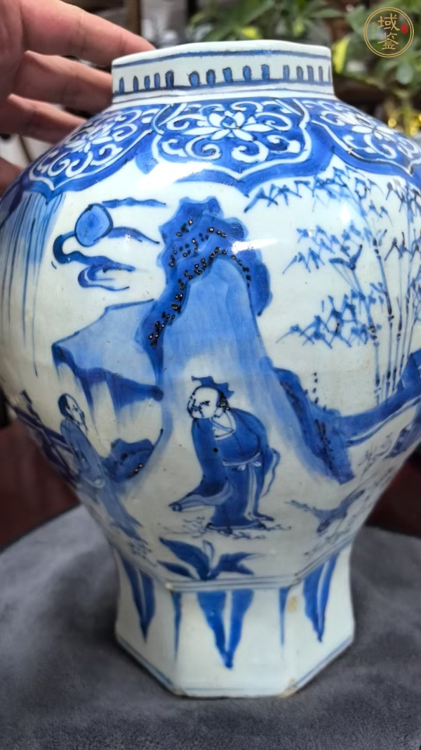 古玩陶瓷明崇禎青花高士童子圖罐真品鑒賞圖