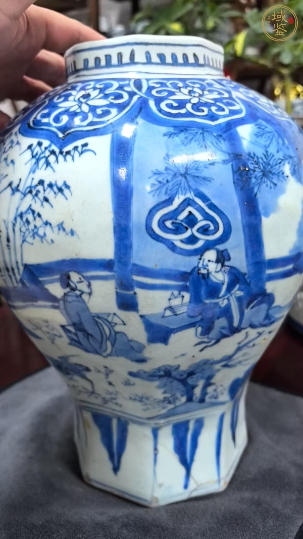 古玩陶瓷明崇禎青花高士童子圖罐真品鑒賞圖