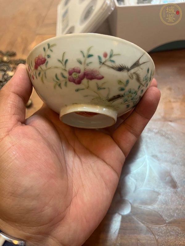 古玩陶瓷花鳥紋粉彩茶圓真品鑒賞圖